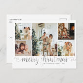 Modern Silver Merry Christmas Heart Script 5 Foto Feestdagenkaart (Voorkant / Achterkant)