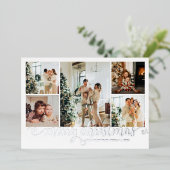 Modern Silver Merry Christmas Heart Script 5 Photo Folie Feestdagenkaart (Staand Voorkant)