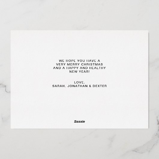 Modern Silver Merry Christmas Heart Script 5 Photo Folie Feestdagenkaart (Achterkant)