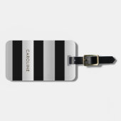 Modern Silver Metal Black Striped Custom Name Addr Bagagelabel (Voorkant horizontaal)