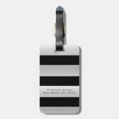 Modern Silver Metal Black Striped Custom Name Addr Bagagelabel (Achterkant verticaal)