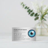 Modern Silver Metal & Eyeball Optometrist Visitekaartje (Staand voorkant)