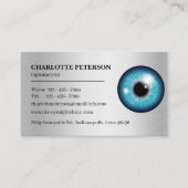 Modern Silver Metal & Eyeball Optometrist Visitekaartje (Voorkant)