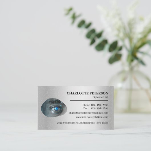 Modern Silver Metal Optometrist Visitekaartje (Staand voorkant)