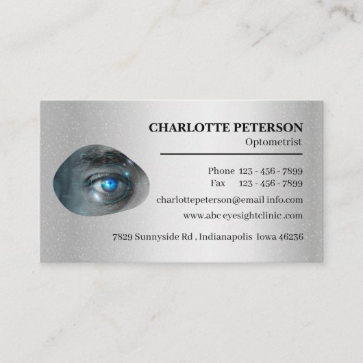 Modern Silver Metal Optometrist Visitekaartje (Voorkant)