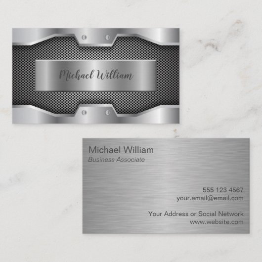 Modern Silver Metal Professional Visitekaartje (Voorkant / Achterkant)