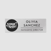 Modern Silver Metallic Business Logo Naam Tag (Voorkant)