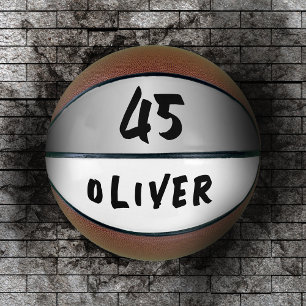 Modern Silver Metallic Player Name Number Basketbal