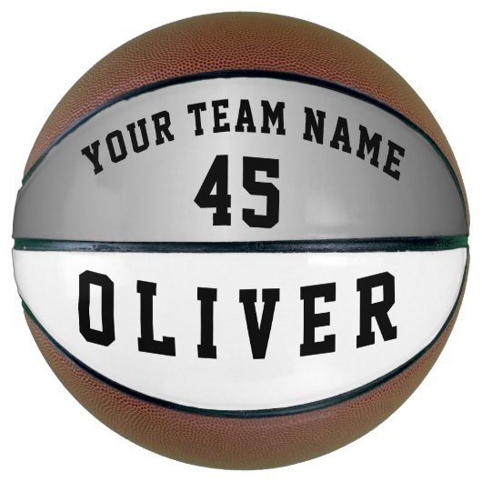 Modern Silver Metallic Player Team Name Number Basketbal (Voorkant)