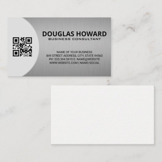 Modern Silver Metallic | QR Visitekaartje (Voorkant / Achterkant)