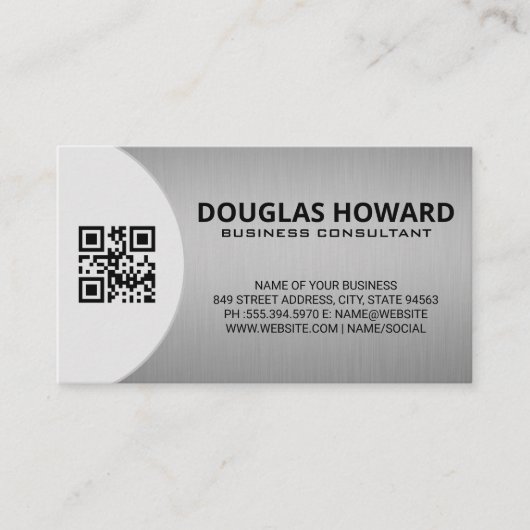 Modern Silver Metallic | QR Visitekaartje (Voorkant)