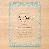 Modern Silver Mint Glitter Bridal Shower Acryl Uitnodigingen (Voorkant)