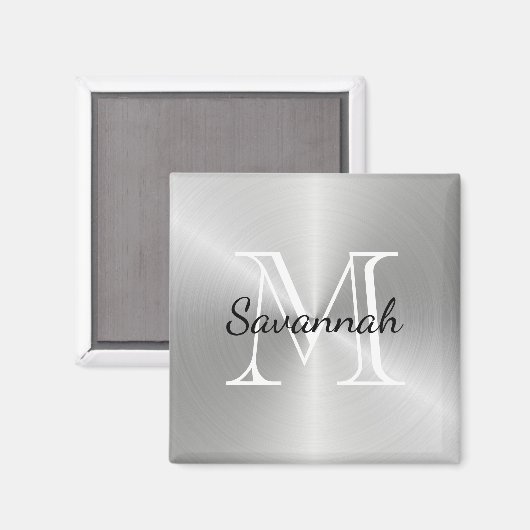 Modern Silver Monogram Faux Metal Magneet (Voorkant / Achterkant)