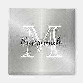 Modern Silver Monogram Faux Metal Magneet (Voorkant)