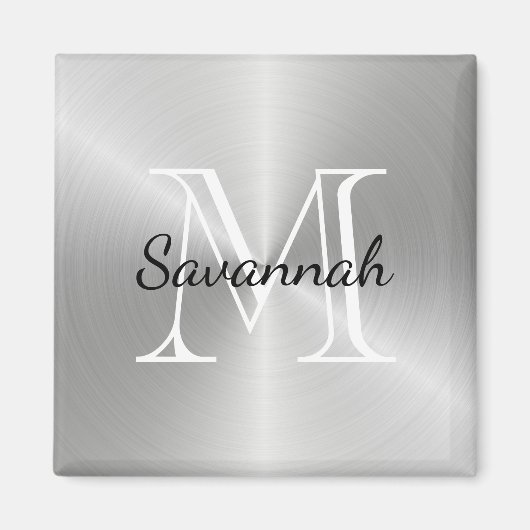 Modern Silver Monogram Faux Metal Magneet (Voorkant)
