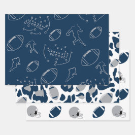 Modern Silver & Navy Blue Football Game Day Inpakpapier Vel