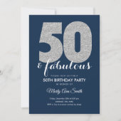 Modern Silver Navy Glitter 50 & Fabulous Birthday Kaart (Voorkant)
