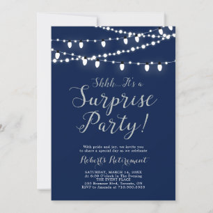 Modern Silver & Navy Surprise Retirement Party Kaart