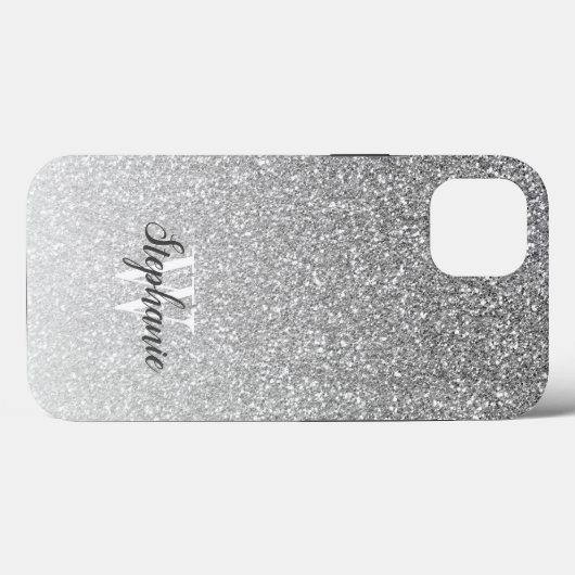 Modern Silver Ombre Faux Glitter Monogram Case-Mate iPhone Case (Achterkant (horizontaal))