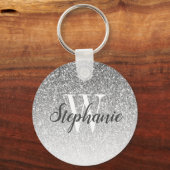 Modern Silver Ombre Faux Glitter Monogram Sleutelhanger (Voorkant)