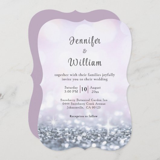 Modern Silver Paars Glitter Script Weddenschap Kaart (Voorkant / Achterkant)