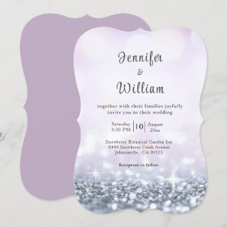 Modern Silver Paars Glitter Script Weddenschap Kaart