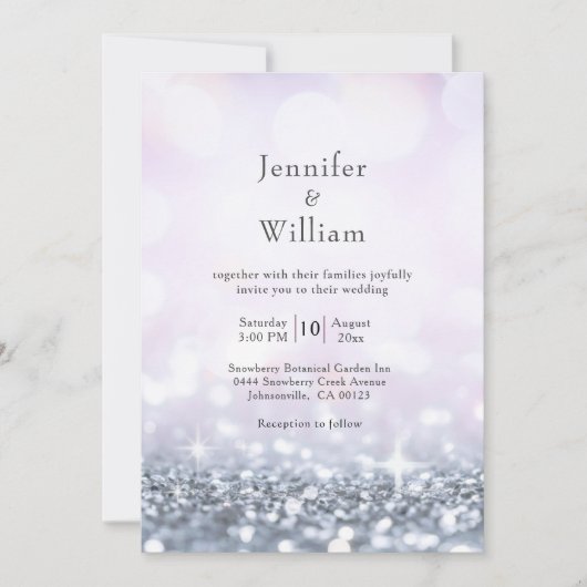 Modern Silver Paarse Glitter Wedding Kaart (Voorkant)