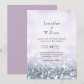 Modern Silver Paarse Glitter Wedding Kaart (Voorkant / Achterkant)