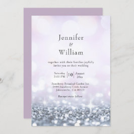 Modern Silver Paarse Glitter Wedding Kaart