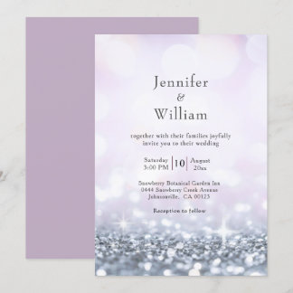 Modern Silver Paarse Glitter Wedding Kaart