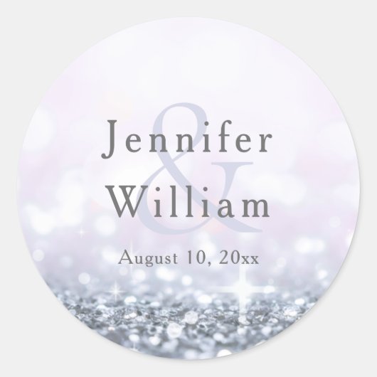 Modern Silver Paarse Glitter Wedding Ronde Sticker (Voorkant)