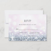 Modern Silver Paarse Glitter Wedding RSVP Kaartje (Voorkant)