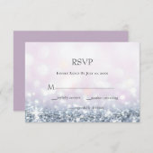 Modern Silver Paarse Glitter Wedding RSVP Kaartje (Voorkant / Achterkant)