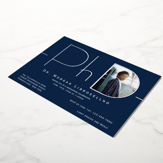 Modern Silver Photo PhD-Afstuderen Folie Uitnodiging (Gedraaid)