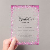 Modern Silver Pink Glitter Bridal Shower  Acryl Uitnodigingen (Insitu (Draagbaar))