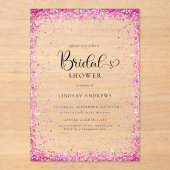 Modern Silver Pink Glitter Bridal Shower  Acryl Uitnodigingen (Voorkant)