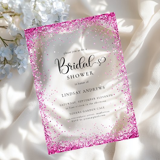 Modern Silver Pink Glitter Bridal Shower  Acryl Uitnodigingen