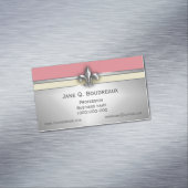 Modern Silver Pink Yellow Fleur de Lis Magnetisch Visitekaartje (Voorbeeld)