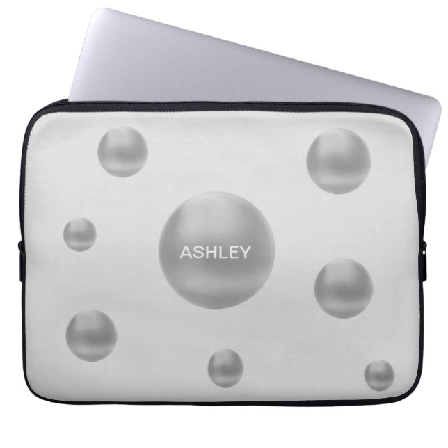 Modern Silver Polka Dots Laptop Sleeve (Voorkant)