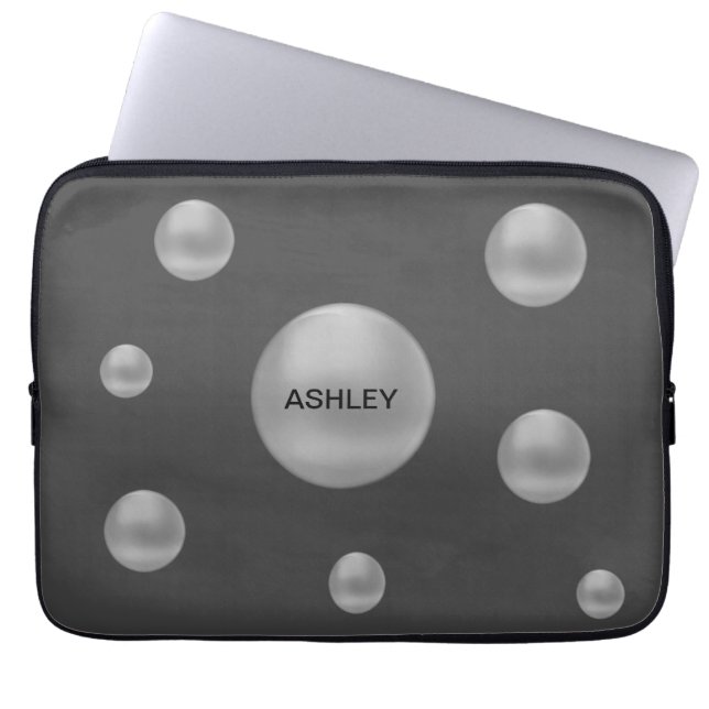 Modern Silver Polka Dots on Grey Laptop Sleeve (Voorkant)