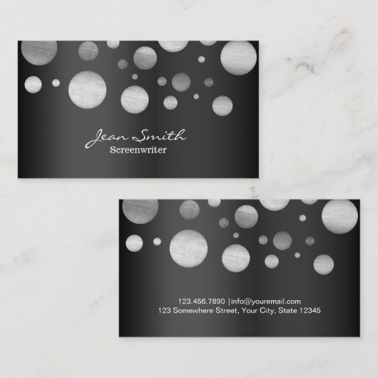 Modern Silver Polka Dots Screenwriter Visitekaartje (Voorkant / Achterkant)