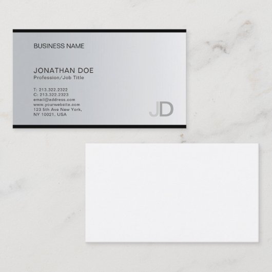 Modern Silver Professional Monogram Elegant Plain Visitekaartje (Voorkant / Achterkant)