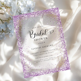 Modern Silver Purple Glitter Bridal Shower  Acryl Uitnodigingen