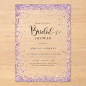 Modern Silver Purple Glitter Bridal Shower Acryl Uitnodigingen (Voorkant)