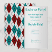 MODERN SILVER RED AQUA BACHELOR PARTIJ KAART (Voorkant / Achterkant)