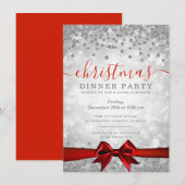 Modern Silver Red Kerstmis winter Kaart (Voorkant / Achterkant)