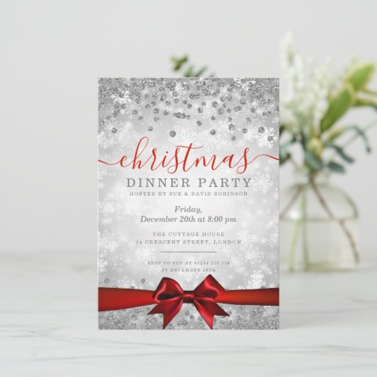 Modern Silver Red Kerstmis winter Kaart (Staand voorkant)