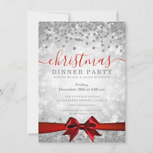 Modern Silver Red Kerstmis winter Kaart (Voorkant)