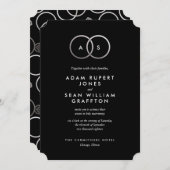 Modern Silver Rings Black Wedding Invitation Kaart (Voorkant / Achterkant)