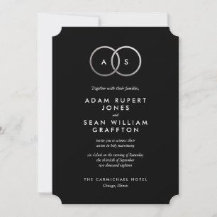 Modern Silver Rings Black Wedding Invitation Kaart